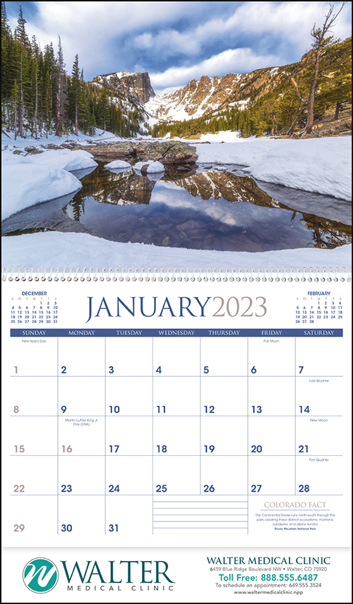 Colorado Spiral Bound Wall Calendar for 2023